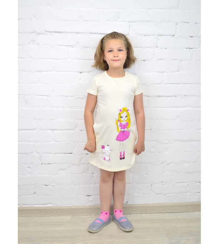 Платье для девочки с коротким рукавом ПЛ-736 молочная девочка