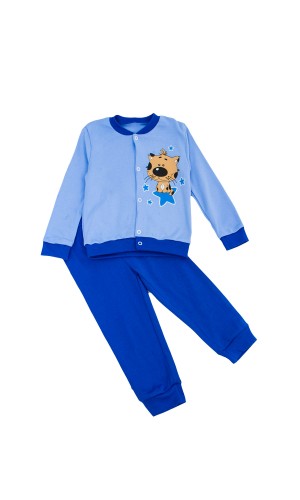 Комплект ясельный трикотажный кофта и штаны КМ-1409 голубой-котик