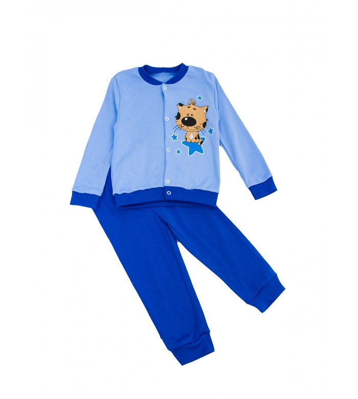 Комплект ясельный трикотажный кофта и штаны КМ-1409 голубой-котик