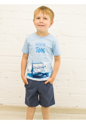 Костюм для мальчика футболка шорты КМ-1402 голубой