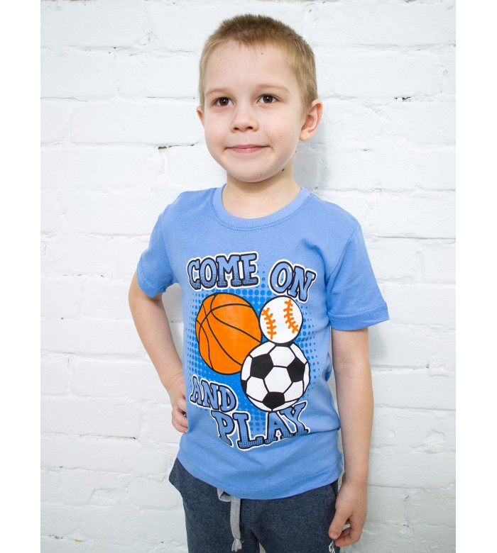 Футболка для мальчика с рисунком ФМ-1608 голубой мячи