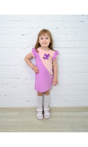 Платье для девочки с коротким рукавом ПЛ-715 сиреневые цветы