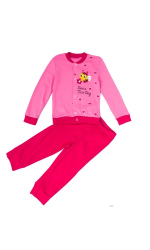 Комплект ясельный трикотажный кофта и штаны КМ-1409 розовый пчелка