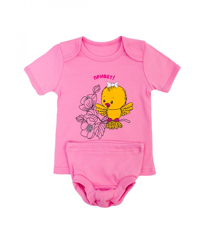 Комплект трусы и футболка ясельный КМ-1406 розовый-птичка