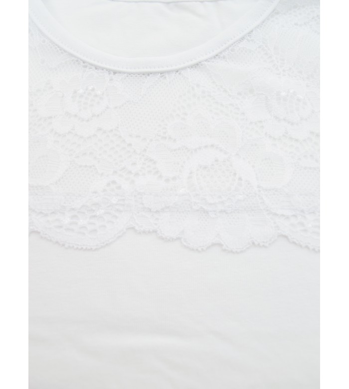 Блузка школьная футболка для девочки с ажурными рукавами Д-253 белая