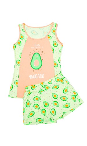 Комплект летний майка и шорты для девочки КП-1214 зеленый-авокадо