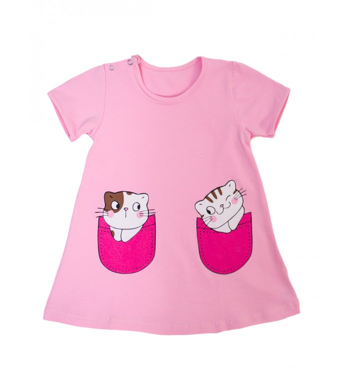 Платье для девочки ясельное летнее ПЛ-729 розовый-котики