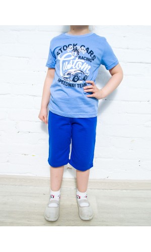 Костюм для мальчика футболка шорты КМ-1407 синий-гонки
