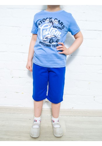Костюм для мальчика футболка шорты КМ-1407 синий-гонки