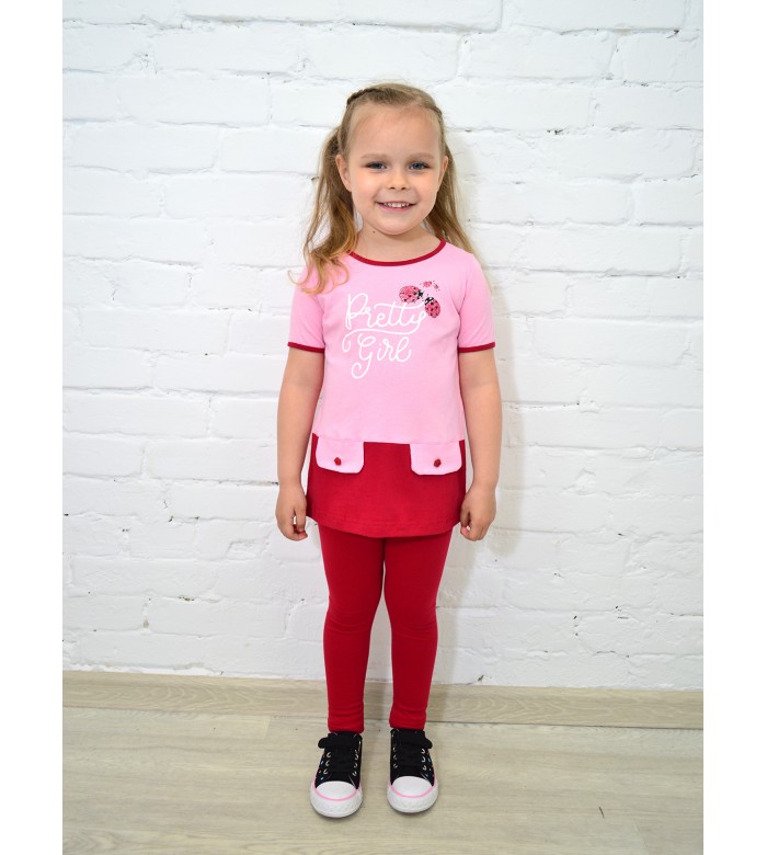 Комплект для девочки туника и лосины КМ-1450 детский розовый