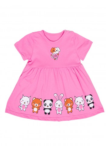 Платье ясельное для девочки ПЛ-735 розовый-зверята