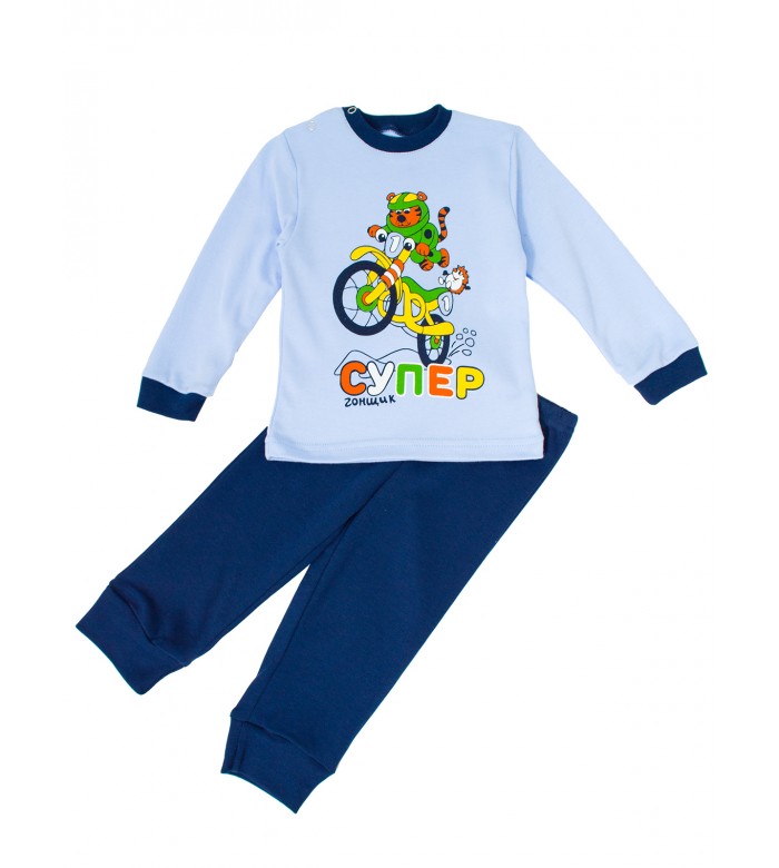 Комплект ясельный трикотажный кофта и штаны КМ-1413 голубой гонщик