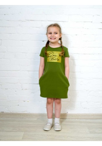 Платье для девочки с коротким рукавом ПЛ-736 подростковое-зеленый