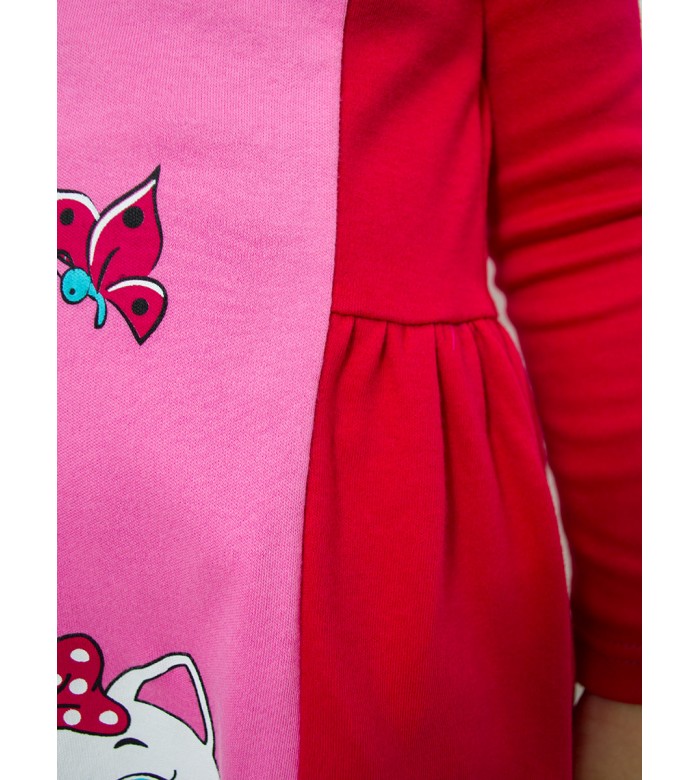 Платье для девочки с длинным рукавом ПЛ-734 розовый кот