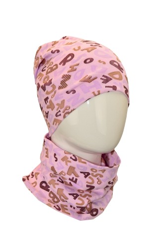 КМ-1421 Шапка+шарф детская розовый-буквы