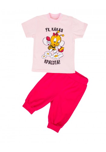 Комплект летний ясельный футболка и шорты КМ-1405 персиковый-пчелка