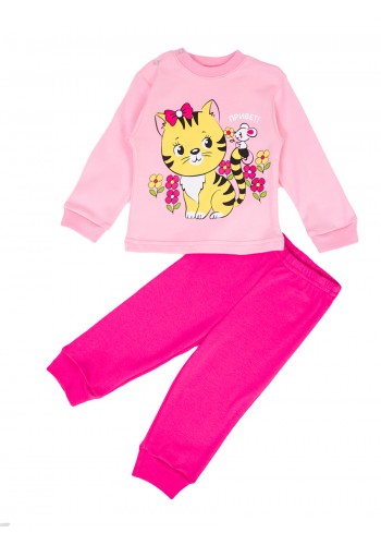 Комплект ясельный трикотажный кофта и штаны КМ-1413 розовый-котик