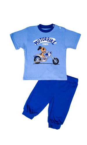 Комплект летний ясельный футболка и шорты КМ-1405 синий мото