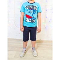 Костюм для мальчика футболка шорты КМ-1407 детский голубой-акула