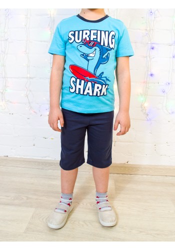Костюм для мальчика футболка шорты КМ-1407 детский голубой-акула
