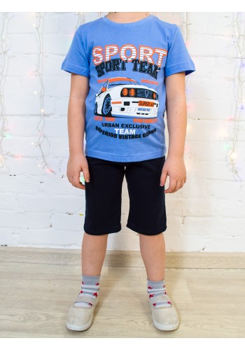 Костюм для мальчика футболка шорты КМ-1407 детский синий-спорт