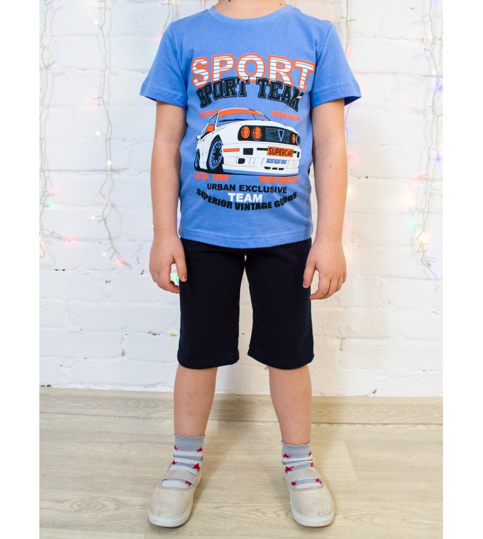Костюм для мальчика футболка шорты КМ-1407 детский синий-спорт