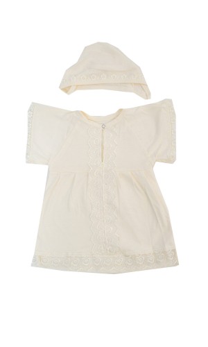 крестильная рубашка девочка молочный с чепчиком ( 62-74 см)